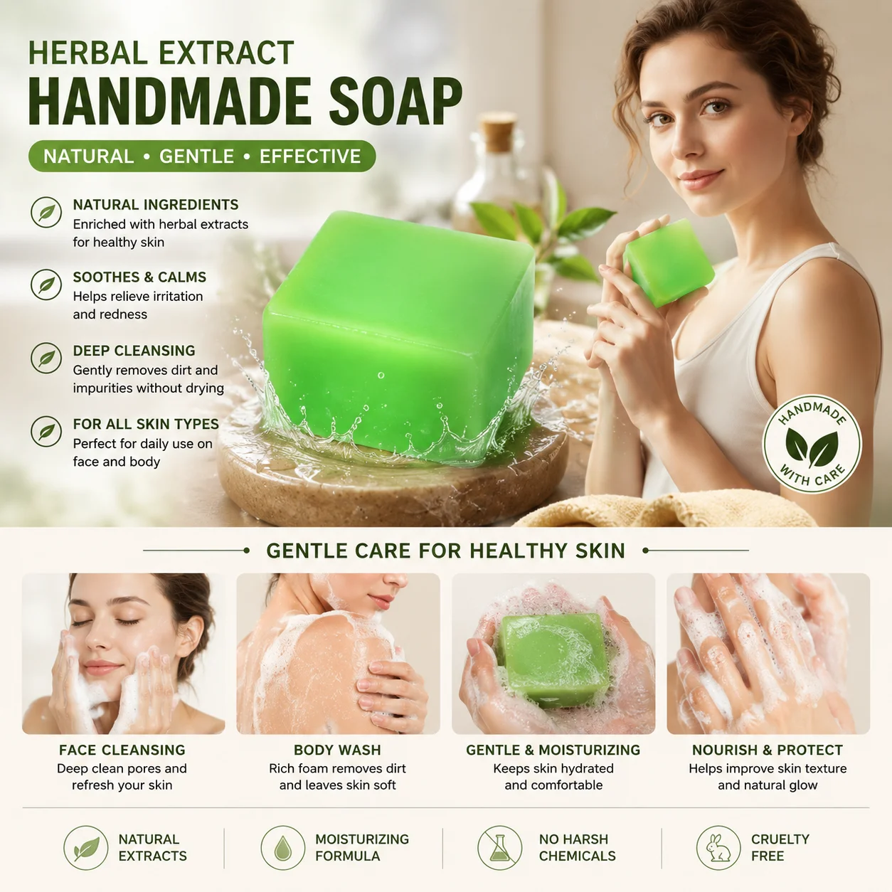 `1‑2‑Pack Handmade Whitening Soap Bar, Deodorant Cleansing Bar for Face & Body Odor Control Brightening Daily Skin Care`