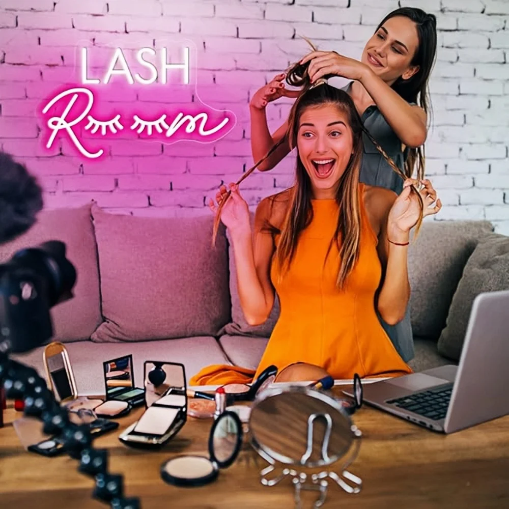 Lash Room Neon Sign Eyelashe Light Pink Glow LED Sign USB Powered Neon Light voor meisjes Make-up Beauty Room Decor Home Wall Decor