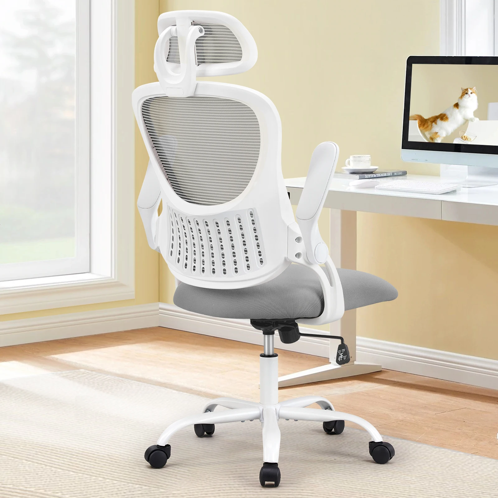 JHK-silla ergonómica de escritorio para ordenador de oficina, reposacabezas ajustable con brazos abatibles, soporte Lumbar cómodo para el hogar y la Oficina, malla