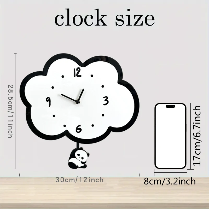 Cloud Panda Wall Clock, Creative Personality, Swinging Cartoon, Simple Clock, Suitable for Living Room, Bedroom, Modern Clocks - view 3