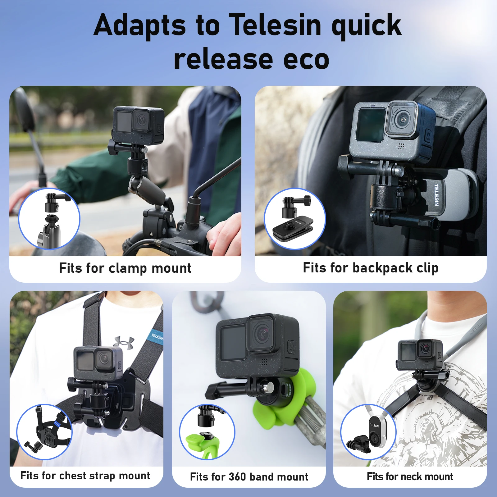 TELESIN Cycling Motorcycle Clip Quick Release Magic Arm 360° Aluminum Alloy Super Clamp For insta360 X4 ACE GoPro Action Camera