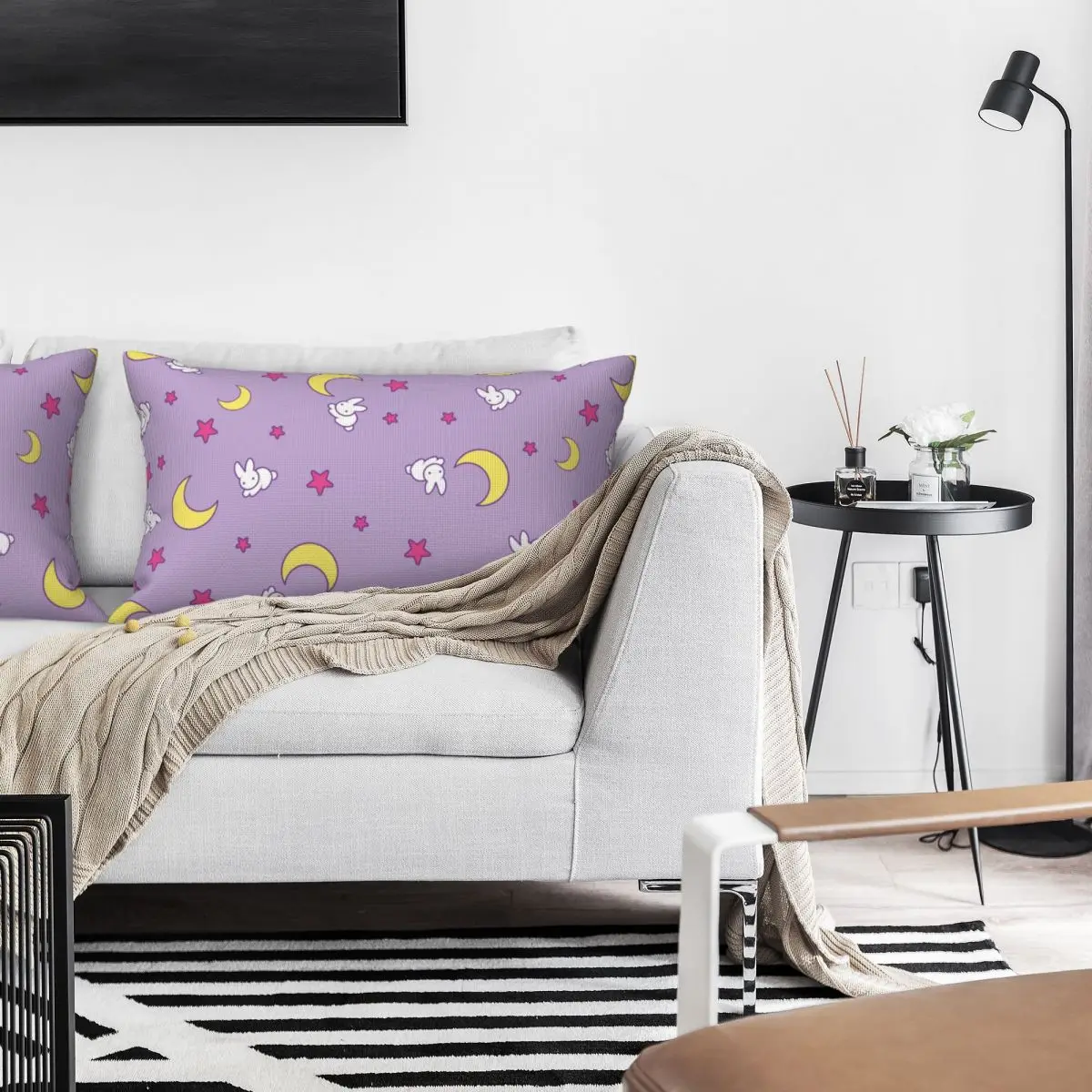 Sailor Moon - Crescent Moon And Bunny Rectangle Linen Pillowcase Cushion Cover Polyester Bed Home Comfort Throw Pillow