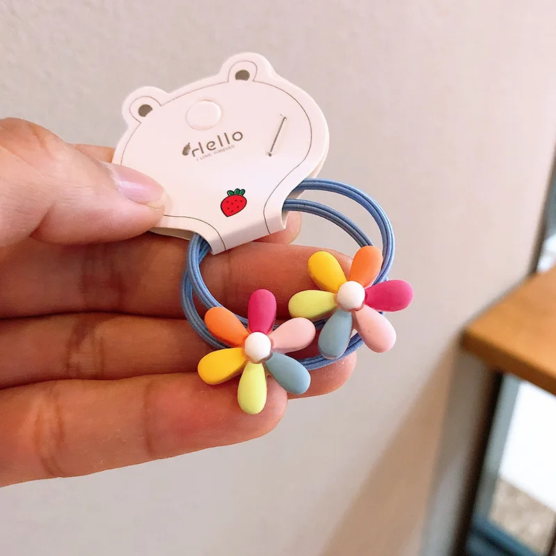 2 Teile/satz Mädchen Nette Cartoon Blumen Gummiband Elastische Haarbänder für Kinder Süße Haarbänder Haar Seil Kinder Haar Zubehör – Detail 4