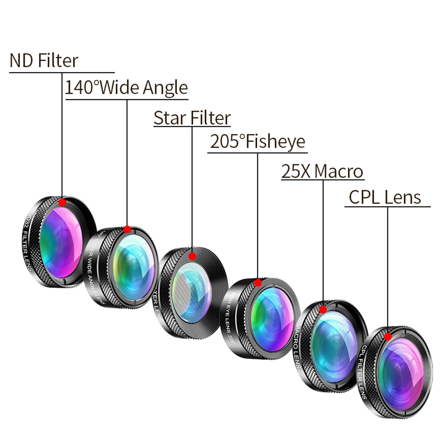APEXEL New 6In1 Kit Camera Lens Photographer Mobile Phone Lenses Kit Macro Wide Angle Fish Eye CPL Filter for iPhone Xiaomi Mi9