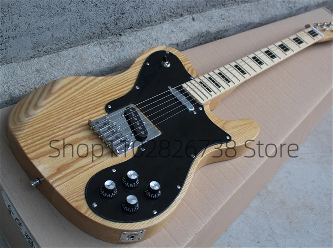 Classic Natural Electric Guitar Te Guitar ASH Wood Body Big Black Guard Fixed Bridge   Factory Custom