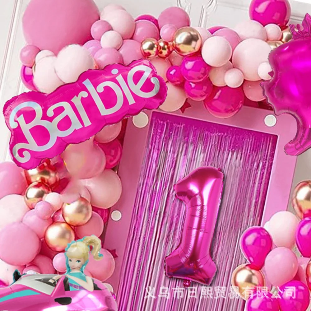 Kawaii Cute Barbie Pink Bow Set Garland Arch Style 32 Inch Ball Latex Balloon Birthday Party Decoration ForChildren and Girls