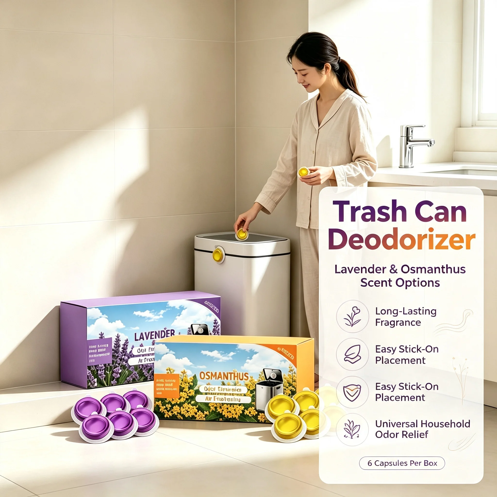 Trash Can Deodorizer, Trash Can Air Freshener, Odor Eliminator for Garbage Cans, Diaper Pails, Works with Scented Trash Bags