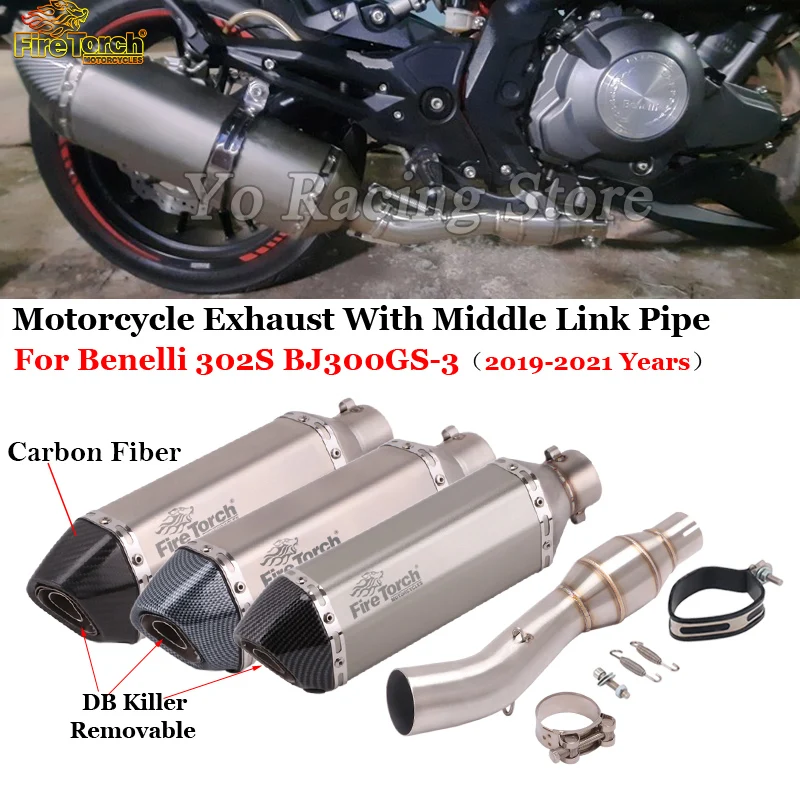 

Slip-On For Benelli 302S BJ300GS-3 2019 2020 2021 Motorcycle Exhaust System Modifide Middle Link Pipe Muffler Moto DB Killer