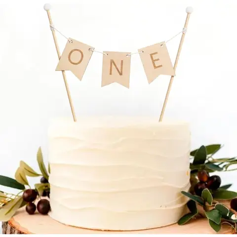 Letter ONE Cake Topper Wooden First Birthday Cake Topper Party Decorations Photo Props Baby Shower