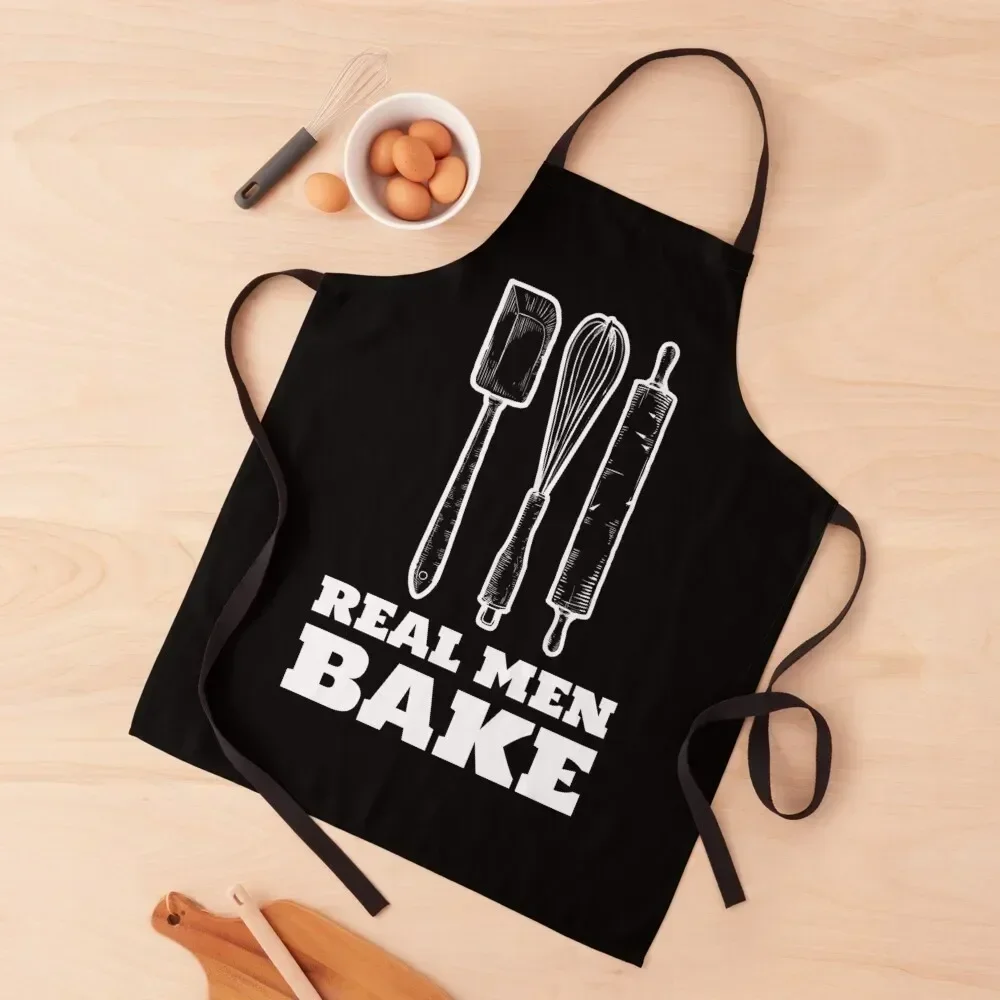 

Real Men Bake Rolling Pin Whisk White Apron kindergarten teacher Salon Apron