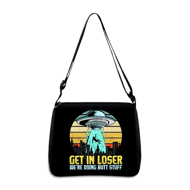 Alien L Want To Believe Pattern Shoulder Bag Women Handbags for Travel Ufo Logo Phone Purse Holder Harajuku Shopper Bags Gift