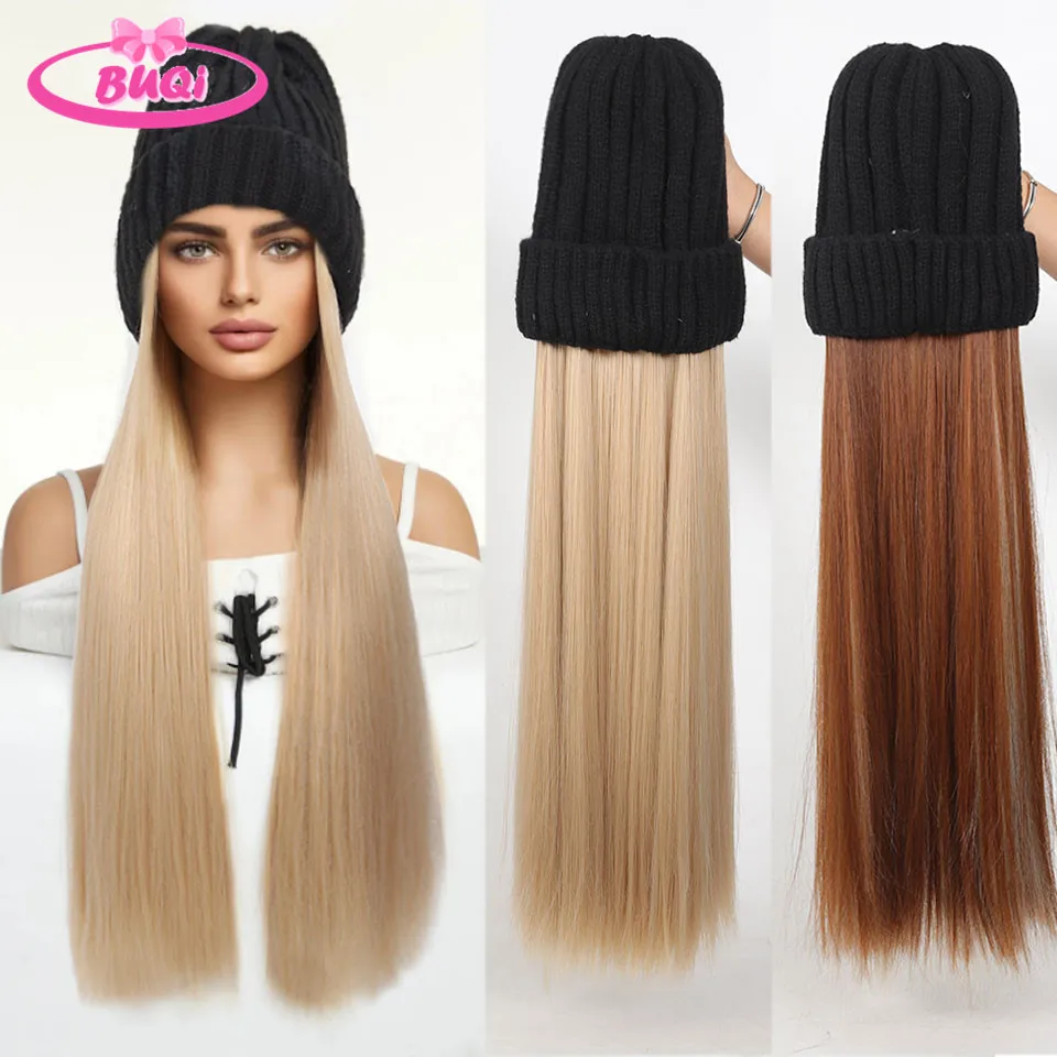 Hat wigs Cap Blonde Wigs Connect Synthetic Wigs Hair for Women Daily Party Use High Resistant Hair