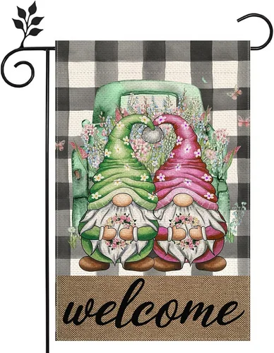 Welcome Spring Gnome Truck Garden Flag 12X18 Double-Sided Green Spring Welcome Y HHJ LLG