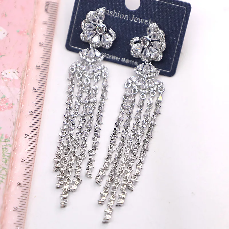 

Bilincolor Zirconium Water Drop Tassel Earrings for Women