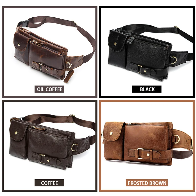 Men\'s Genuine Leather Waist Bags Travel Fanny Pack Belt Bag Phone Hip Chest Messenger for Man 9080