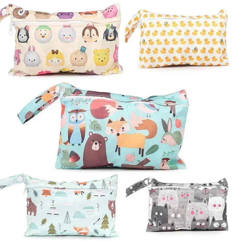 Large Capacity Baby Diaper Bags for, with Zippered Pockets and Cute Cartoon Pattern Baby Accessories Waterproof Pouch