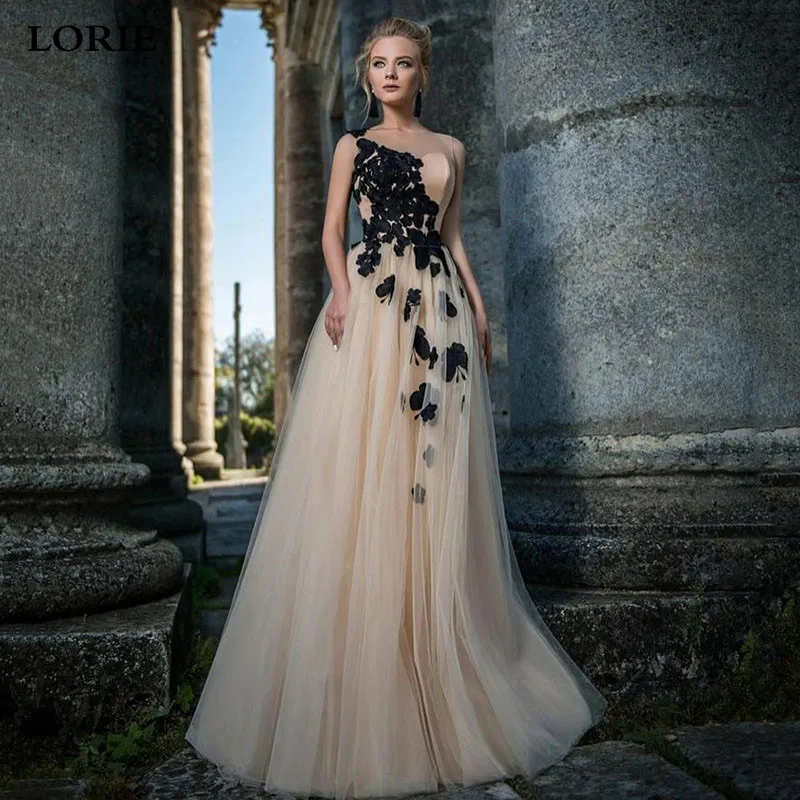 

LORIE Black Butterfly lace Wedding Dresses Sleeveless A Line Champagne Appliques Bride Dress Wedding Gowns Customize 2024