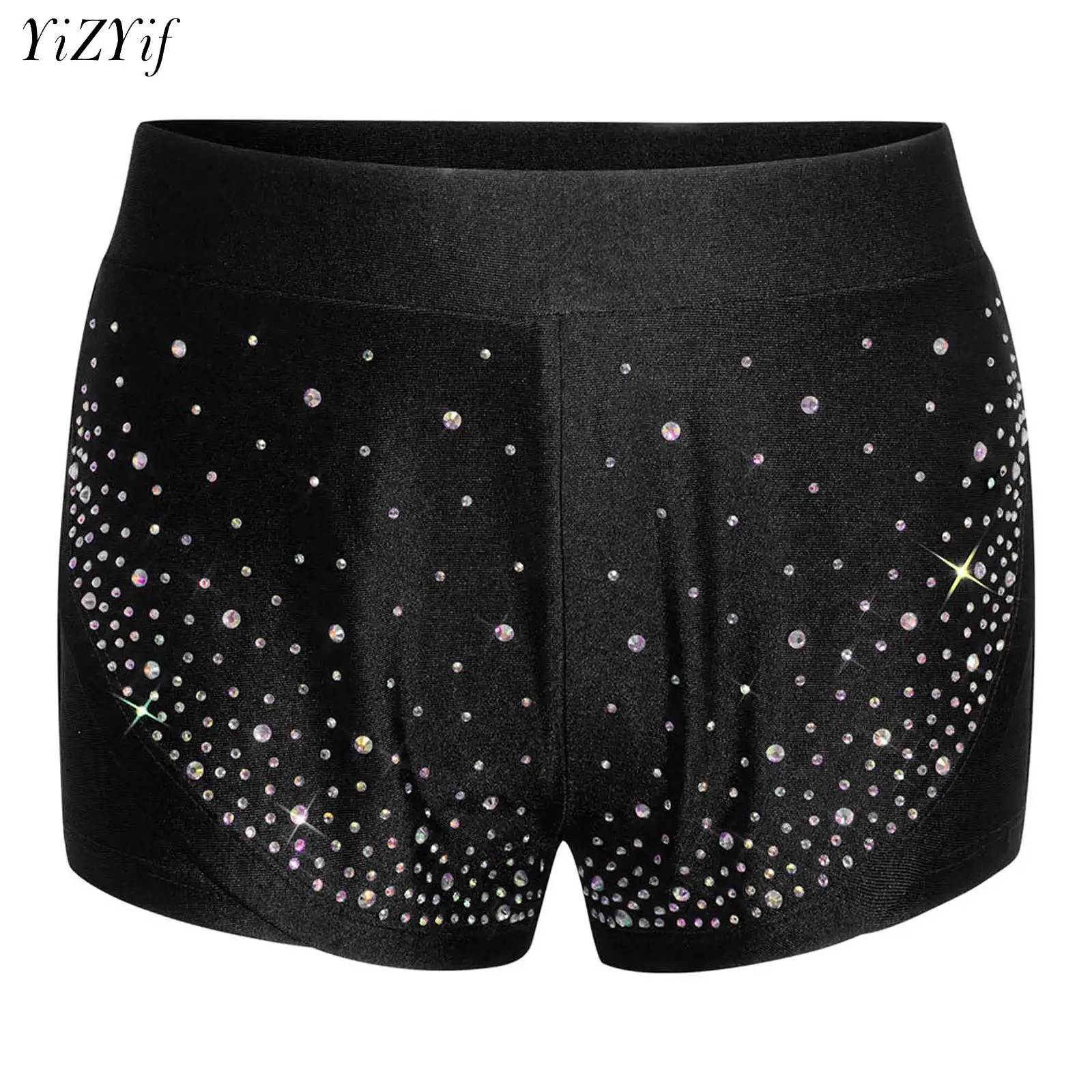 

Детские блестящие шорты для балета и танцев со стразами для девочек, с эластичным поясом, двухслойные, для фигурного катания, гимнастики, спортивные шорты