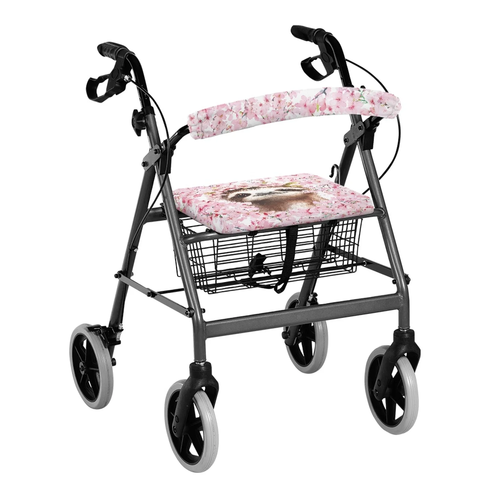 Coloranimal Sloth Cherry 2 Pieces Set Rollator Seat Back Rest Covers Rollator Walker Seat Back Cover for Women Friends Home