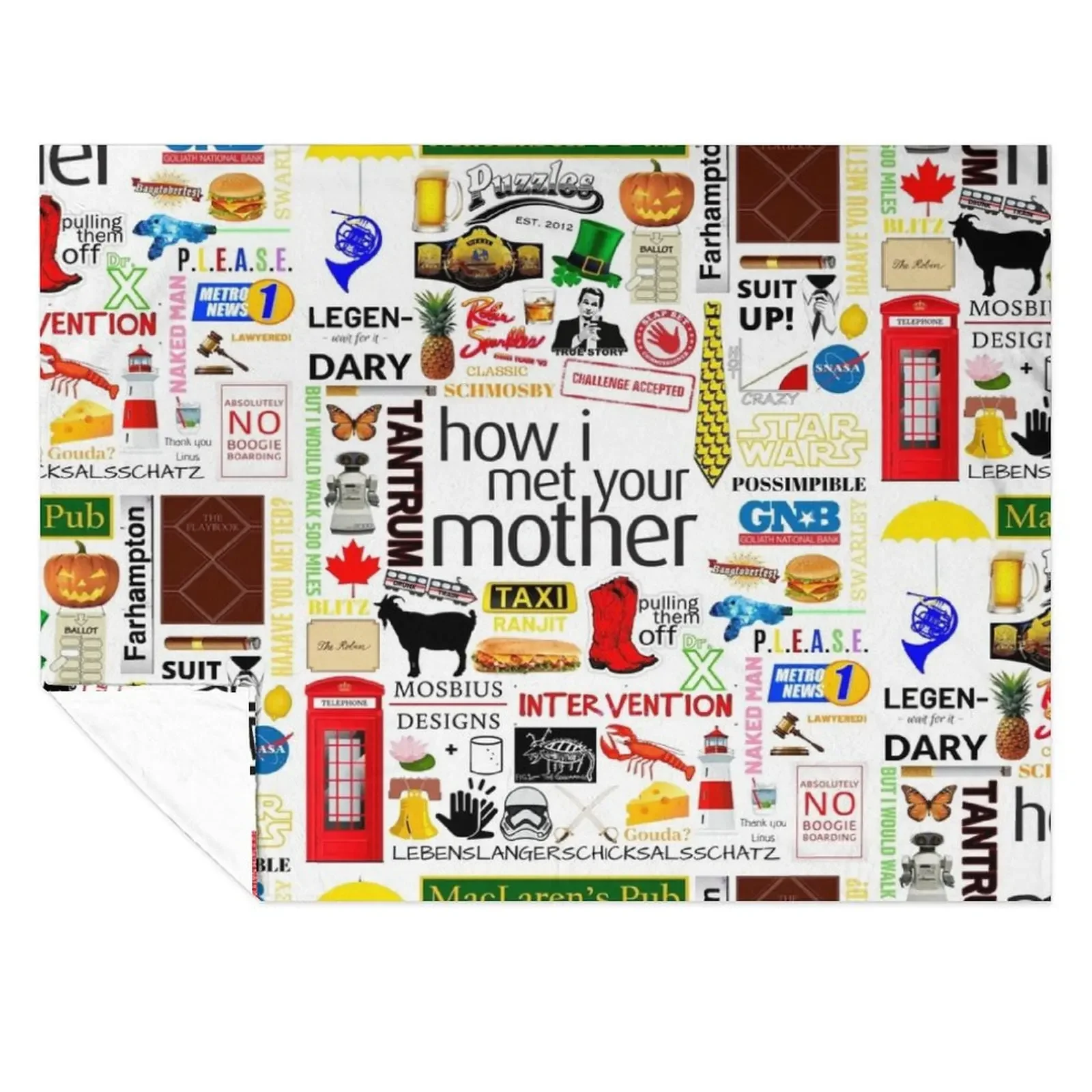 

How i Met Your Mother Collage Poster Iconographic - Infographic (White) Throw Blanket Kid'S Bed covers Blankets