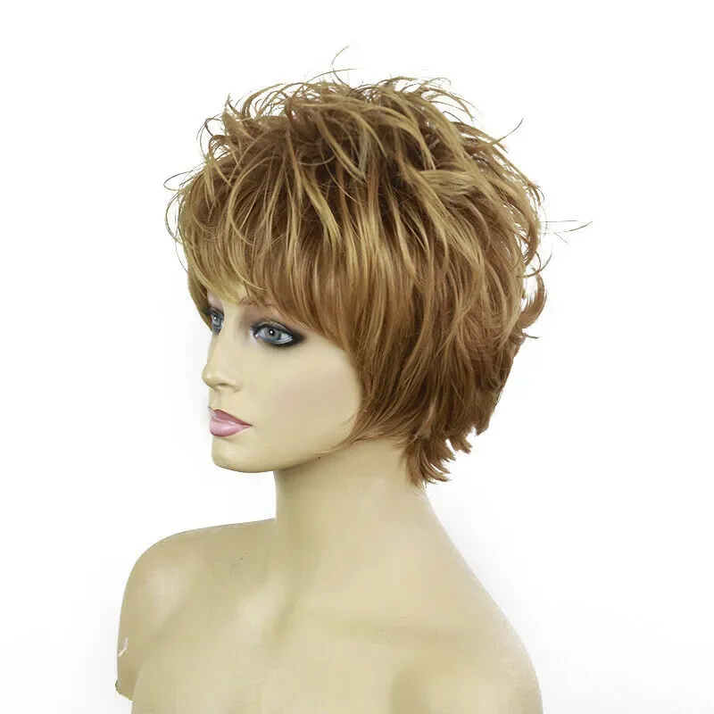 Popular Short Mixed Blonde Brown Wavy Cosplay Hair Wig