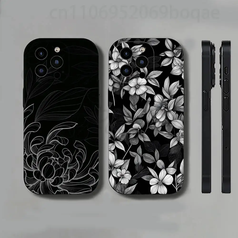 

Gothic Black-and-White Floral Art Phone Case For iPhone 17,16,15,14,13,12,11 Pro,Max,Plus,X,XS,XR,SE,Mini