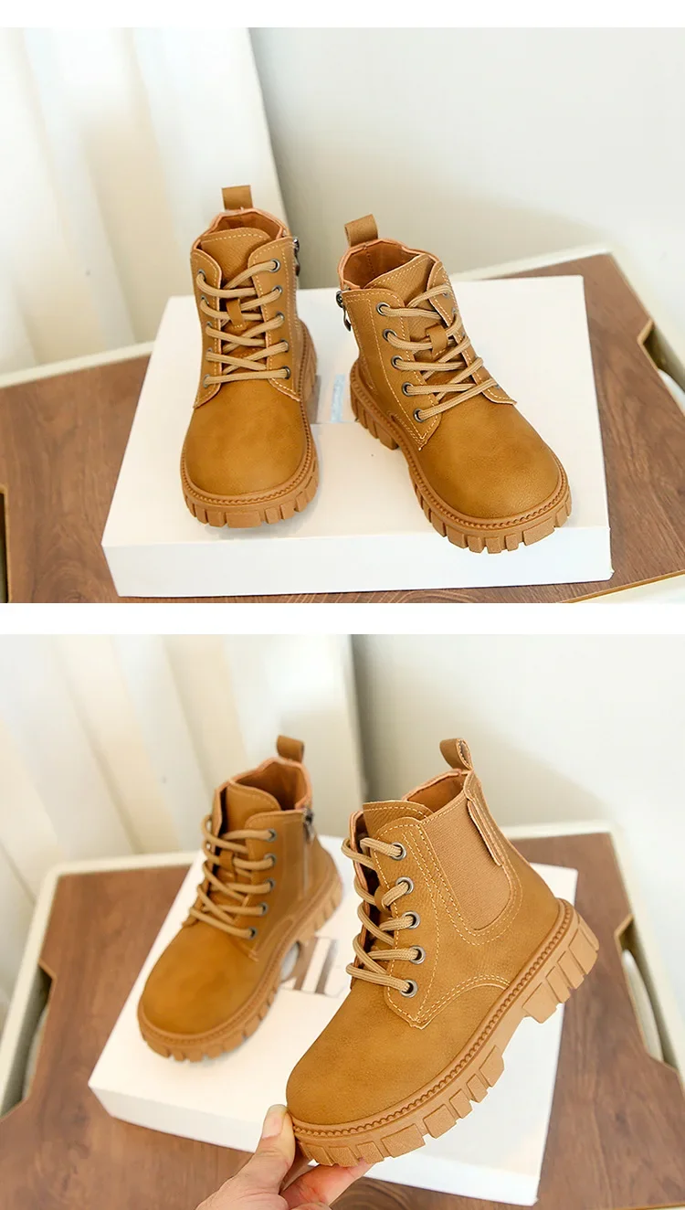 2026 Herbst- und Winter-Kinderschuhe Wasserdichte PU-Leder Kinderstiefel Modische Kleinkind Schnür-Reißverschluss Hohe Stiefel für Jungen und Mädchen – Detail 14