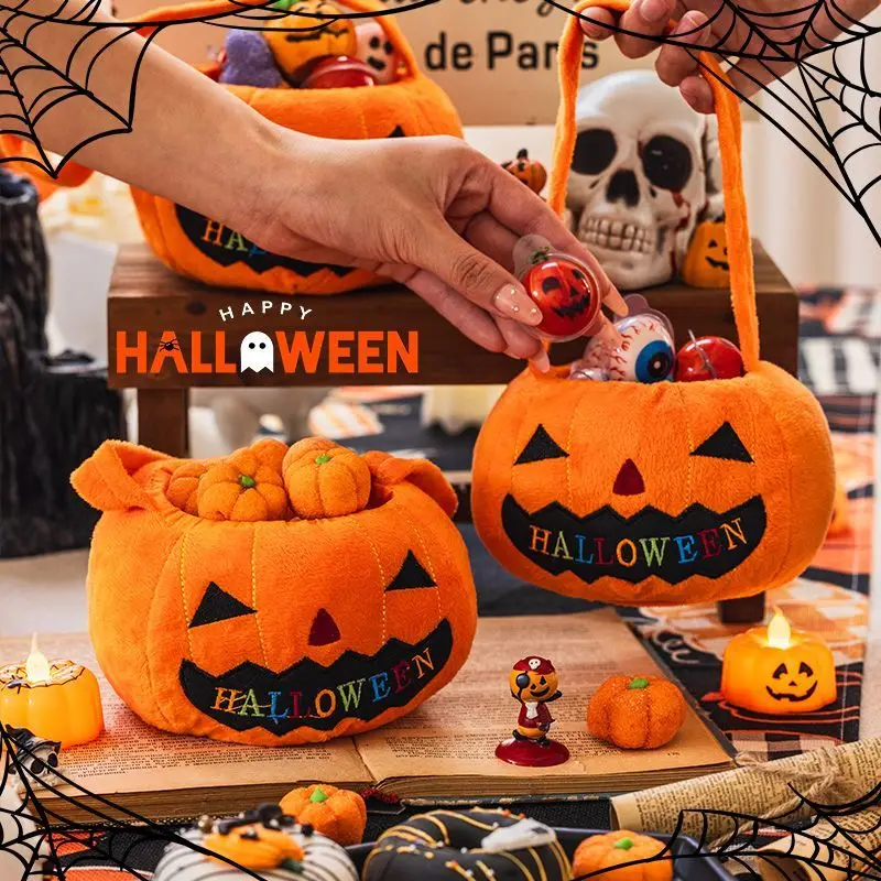 Halloween Pumpkin Candy Bag Trick or Treat Bucket Candy Handbag Portable Halloween Party Gift Storage Basket Cosplay Gift