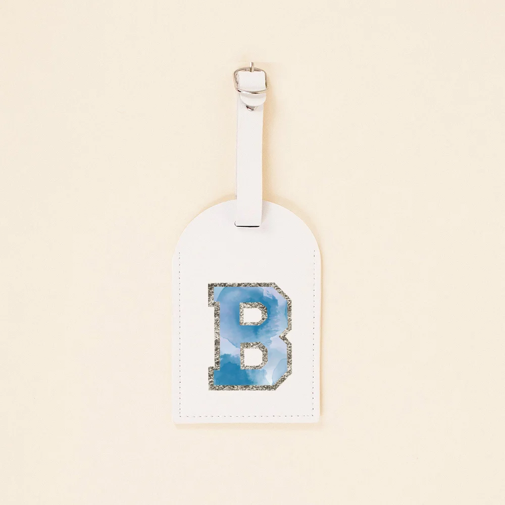 Blue Initial Printed Women PU Leather Luggage Tag Suitcase Label Baggage Tag Travel Neceser Accessorie Wdding Birthday Xmas Gift