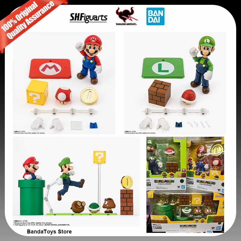 En Stock, 100% Original, Bandai S.H.Figuarts, Set de Juego Shf Mario Luigi, Figuras de Acción de Anime Super Mario, Juguetes Coleccionables