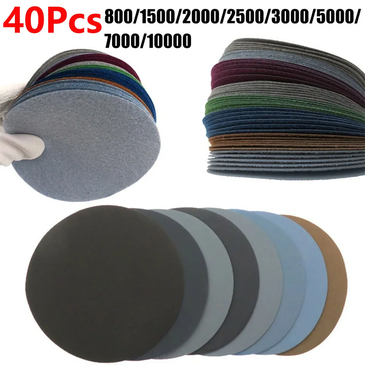 

40Pcs 125mm Wet Dry Sandpaper Hook & Loop Sanding Paper Discs 5 Inch 800-10000 Grit For Wood Metal Polishing Set Grinding Tools
