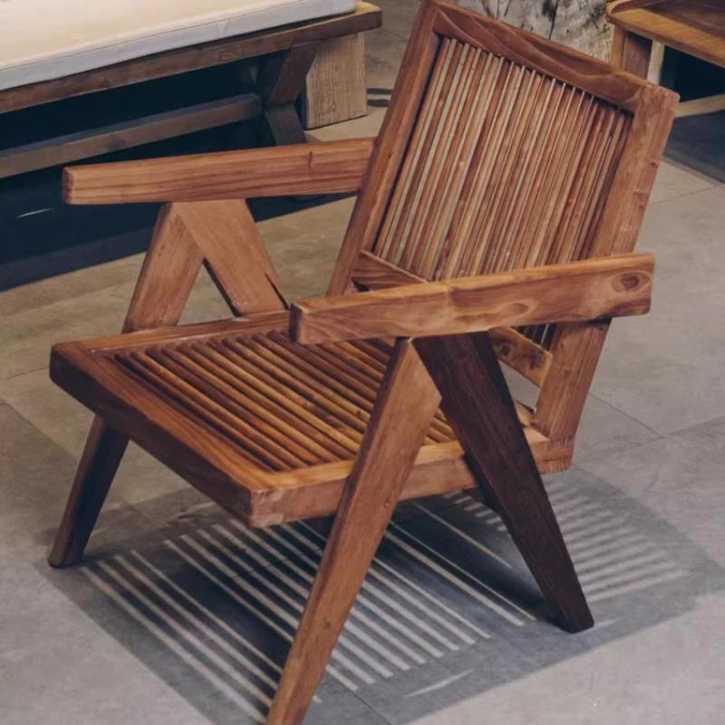 

Chandigarh retro solid wood reading wabi wind chair balcony leisure homestay chair