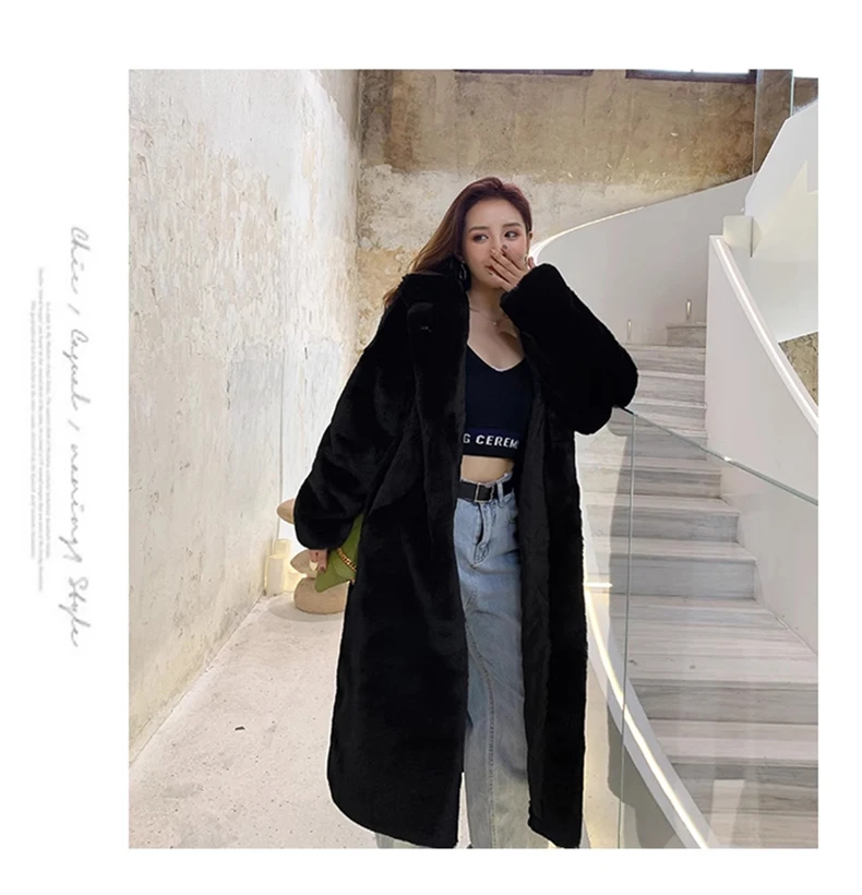 Lautaro Winter Long Loose Casual Windproof Soft Thick Warm Fluffy Green Black Faux Fur Coat Women with Hood Furry Overcoat 2023
