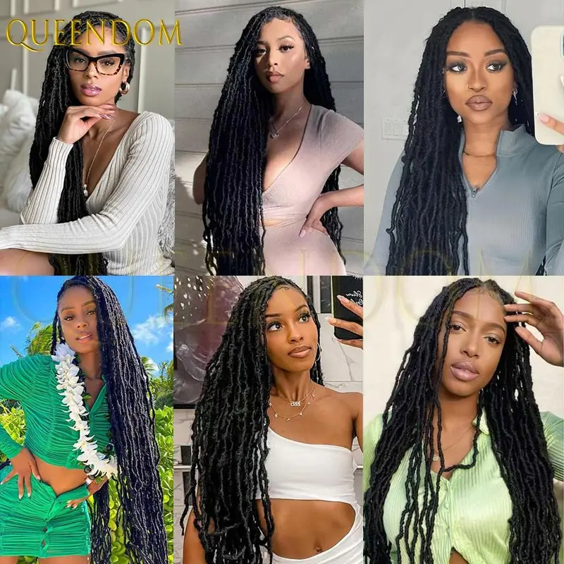 Parrucca anteriore piena in pizzo da 40 pollici per donne nere Trecce sintetiche a farfalla Locs Parrucca morbida senegalese Twist 360 Facile da indossare e stile