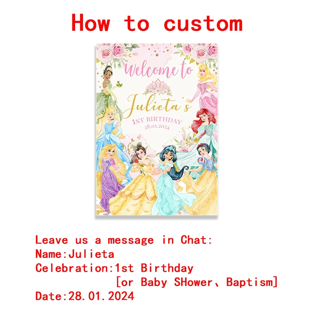 Princess Birthday Welcome Sign Poster Baby Shower Custom Art Print Royal Celebration Canvas Painting Outdoor Yard Party Decor