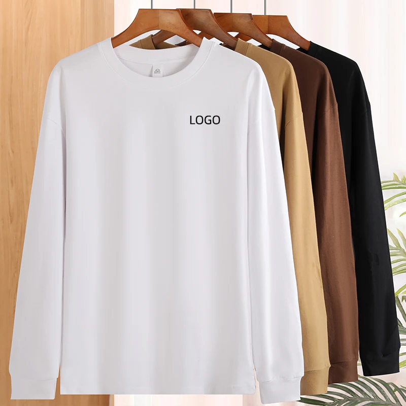 

Good Quality Spring Autumn Wear Inside shirts With Custom Logo Design Plain Solid color Sweatshirts Cotton Long-sleeve T shirts