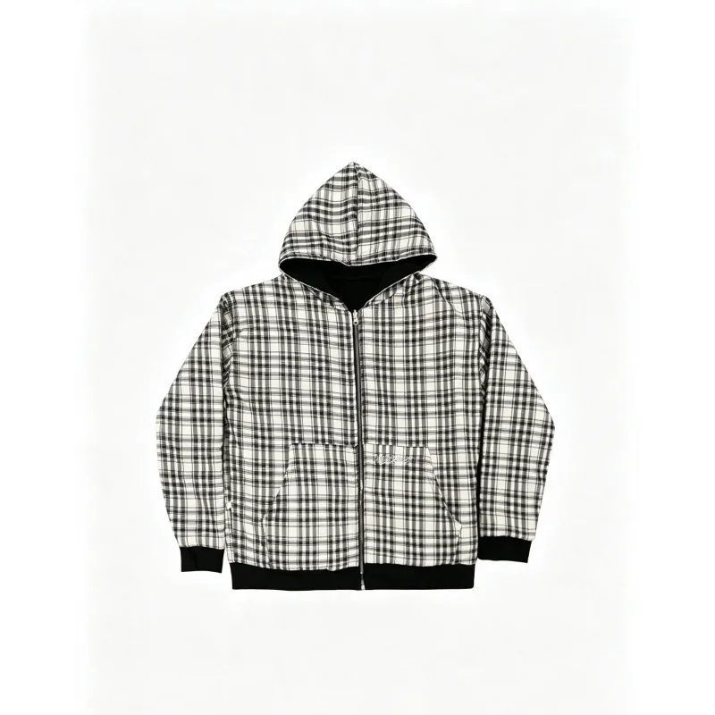 Y2k new plaid fabric double-sided letter embroidery American retro street casual zipper cardigan sweatshirt
