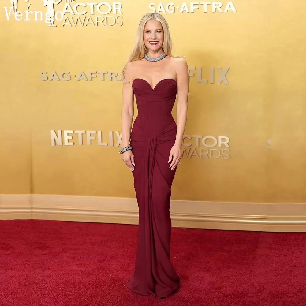 

Verngo Burgundy Crepe Evening Dress Sweetheart Mermaid Pleated Party Gown Mermaid Elegant Prom Formal Dresses Customized