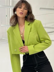 BWQ Green New Blazers For Women Cropped Coats Jacket Summer Casual Outfits 2022 Fashion Chic Jacket Women's Blazer Suits