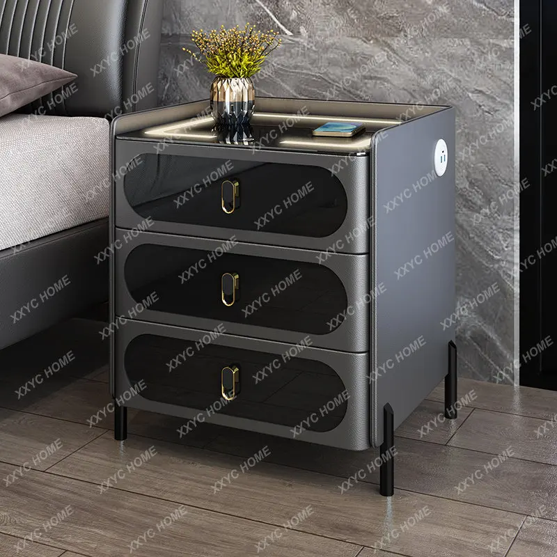 

Smart Bedside Table Light Luxury Leather Simple Modern Three Drawers Bedroom Locker Heightened Three-Bucket Cabinet