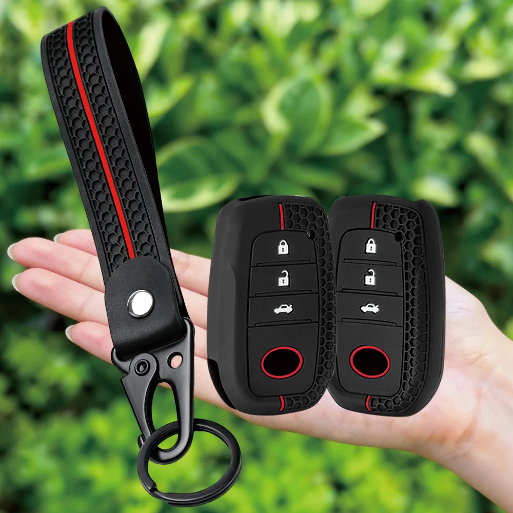 Keychain For Toyota Corolla Hatchback Cross Yaris Cross Prius Hilux Land Cruiser LC200 LC250 LC300 Silicone Car Key Case Cover