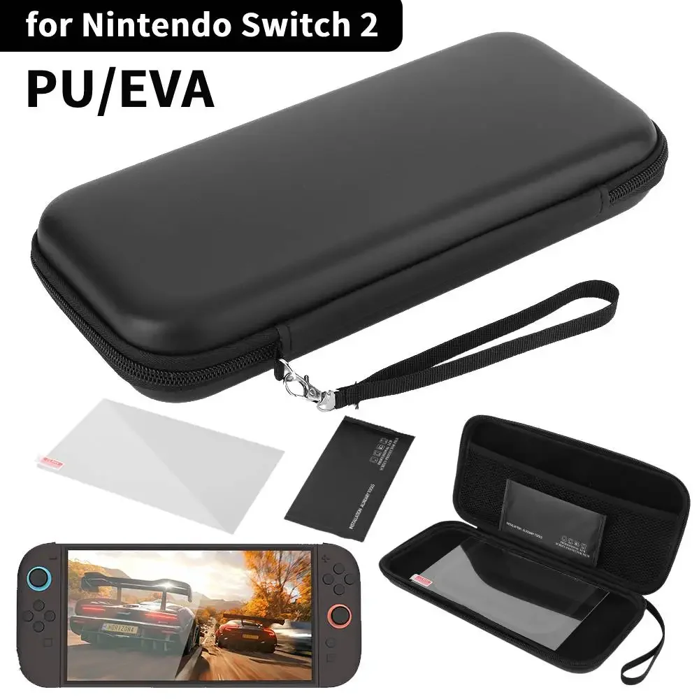 PU/EVA Carrying Case for Switch 2 Game Conslole Case with Tempered Glass Storage Bag for Nintendo Switch 2 Console Organizer Bag