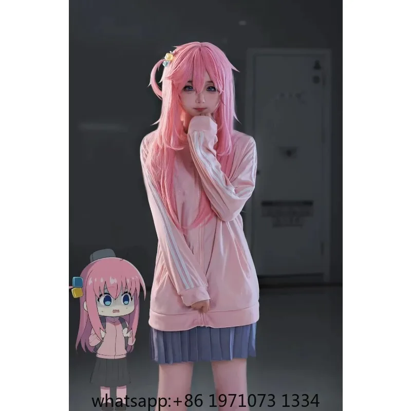 Gotou Hitori Cosplay Bocchi The Rock Gotou Hitori Cosplay Costume JK Uniform Pink Jacket Skirt Wig Suit Halloween Anime Cosplay