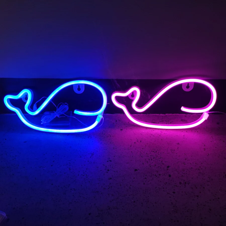 Fish Neon Lights Sign LED Whale Dolphin Modeling Lamp Nightlight Decor Wall Room Shop for Party Birthday Festival