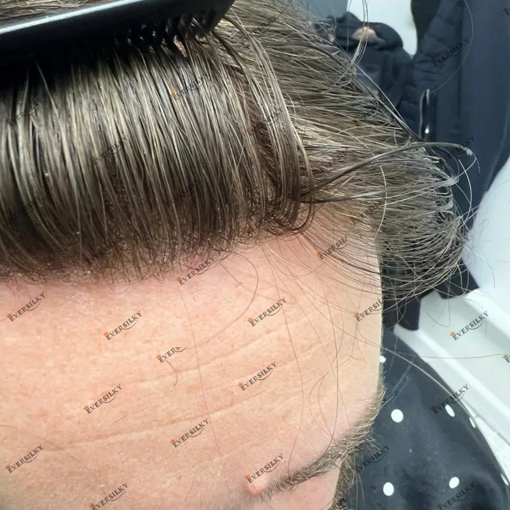 شعر بشري للرجال أرخص قاعدة الجلد 0.1 ملم حقن استبدال الشعر المستعار للصلع أشقر بني # 4 # 6 باروكات رجالية أوروبية #3