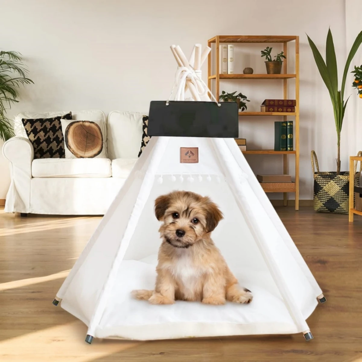 

Dog Teepee Pet Tent Portable Dog House Cat Bed with Thick Warm Deep Sleeping Indoor Canvas Soft Puppy Teepee