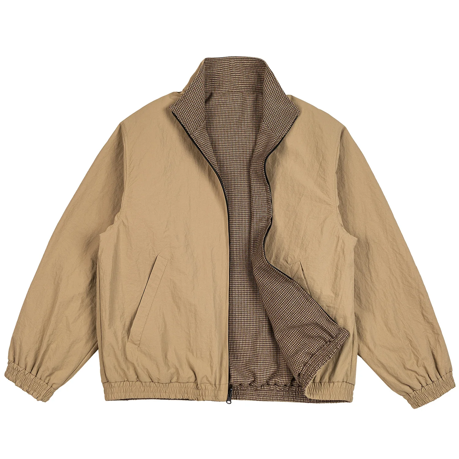 

Двусторонняя винтажная двусторонняя куртка в американском стиле ретро с укороченным силуэтом «гусиные лапки», унисекс, свободное пальто в стиле Гаррингтона