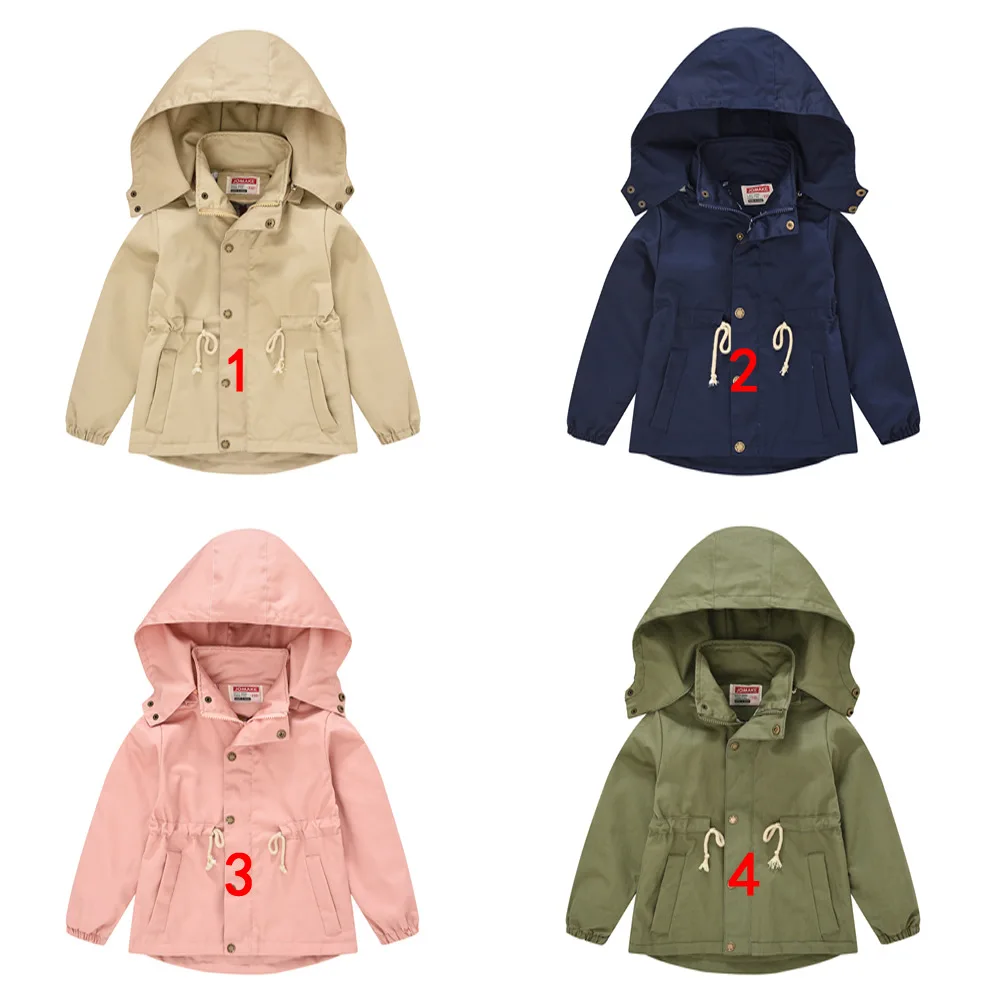 

New children's trench coat Spring and autumn solid color hooded boys and girls British style casual jacket jacket 2-8 years old
