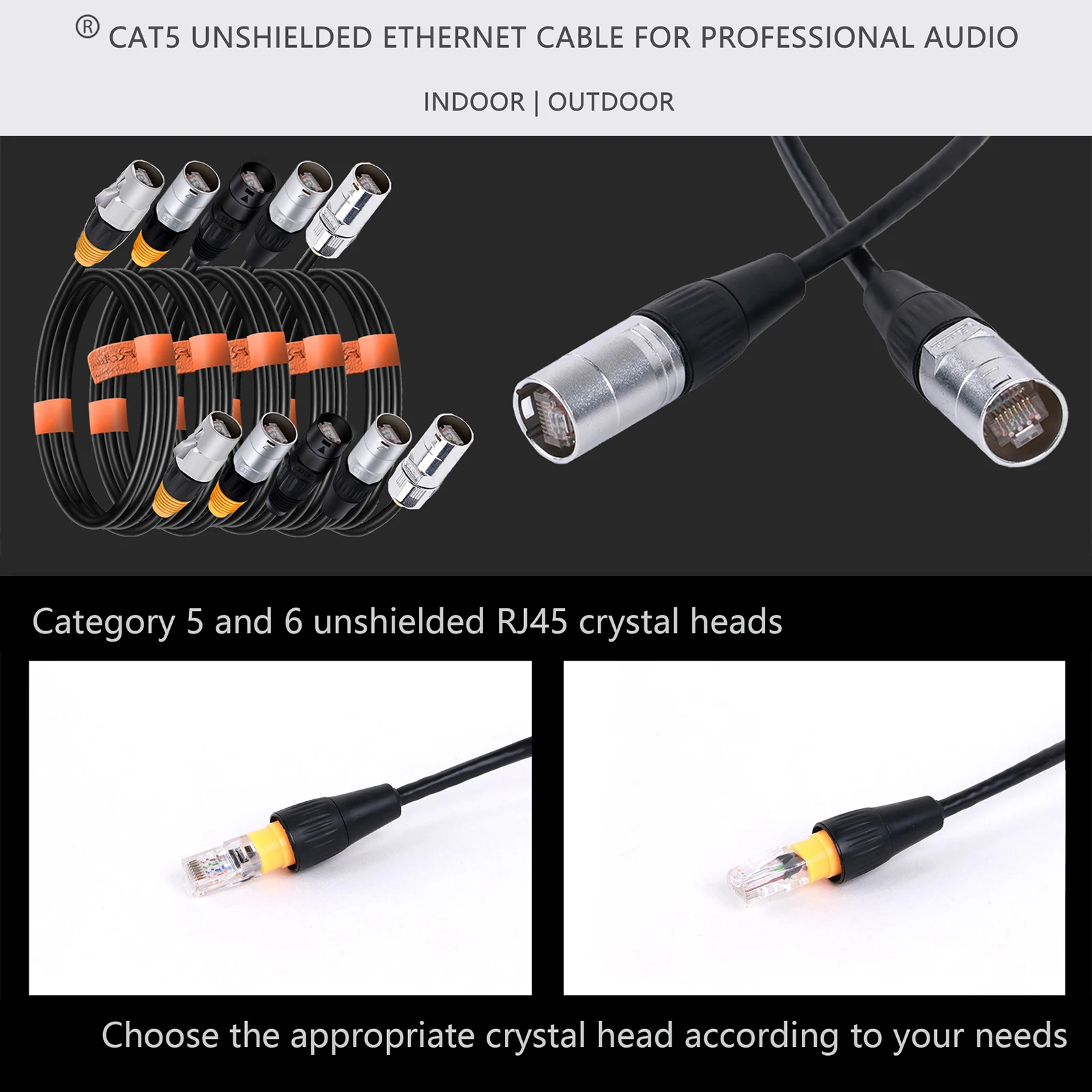 0.3M-100M UTP Cat5E/Cat5 Ethernet Extension Cable Indoor&Outdoor LAN Network Cable with Zinc Alloy RJ45 Male Connector for Stage