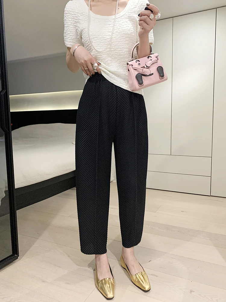 Pleated 2023 New Summer Casual Harun Pants High Waist Loose Plus Size Radish Pants for Women Black Pants